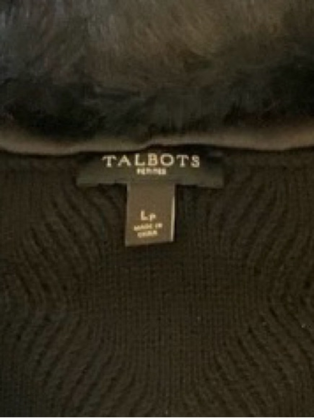 Talbots Black Knit Zip Cardigan with Faux Fur Trim • Petite Large - Picture 4 of 15